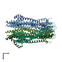 PDB entry 8odt coloured by chain, top view.