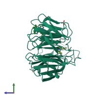PDB entry 8og8 coloured by chain, side view.
