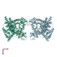 PDB entry 8ojf coloured by chain, top view.