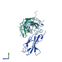 PDB entry 8oq9 coloured by chain, side view.
