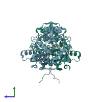 PDB entry 8osw coloured by chain, side view.