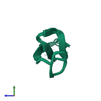 PDB entry 8ovl coloured by chain, ensemble of 10 models, side view.