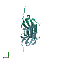 PDB entry 8ovu coloured by chain, side view.