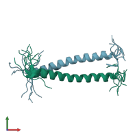 PDB entry 8oyd coloured by chain, ensemble of 10 models, front view.
