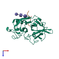 Hetero dimeric assembly 1 of PDB entry 8pch coloured by chemically distinct molecules, top view.