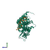 PDB entry 8pdl coloured by chain, side view.