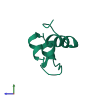 PDB entry 8pi4 coloured by chain, side view.