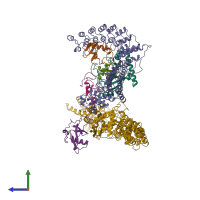 PDB entry 8pql coloured by chain, side view.