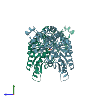 PDB entry 8pum coloured by chain, side view.