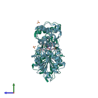 PDB entry 8q0u coloured by chain, side view.