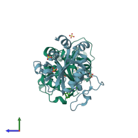 PDB entry 8q2w coloured by chain, side view.