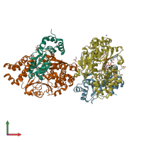 PDB entry 8qg1 coloured by chain, front view.
