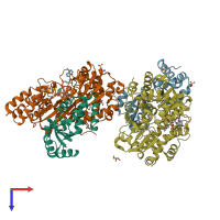 PDB entry 8qg1 coloured by chain, top view.