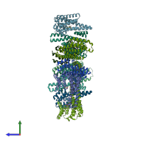 PDB entry 8qtt coloured by chain, side view.