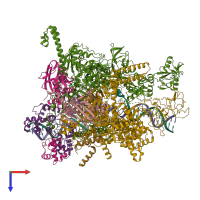 PDB entry 8reb coloured by chain, top view.