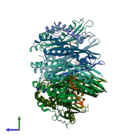 PDB entry 8rjw coloured by chain, side view.