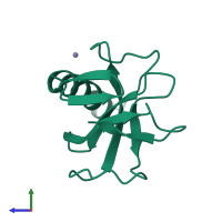 PDB entry 8rnt coloured by chain, side view.