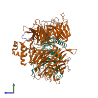 PDB entry 8rox coloured by chain, side view.