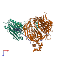 PDB entry 8rox coloured by chain, top view.