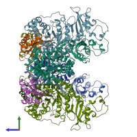 PDB entry 8ruc coloured by chain, side view.