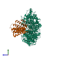 PDB entry 8sah coloured by chain, side view.