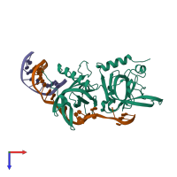 PDB entry 8sh1 coloured by chain, top view.
