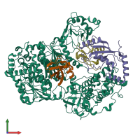 PDB entry 8sv8 coloured by chain, front view.
