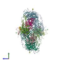 PDB entry 8tnn coloured by chain, side view.
