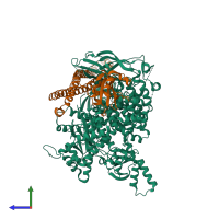 PDB entry 8ts8 coloured by chain, side view.