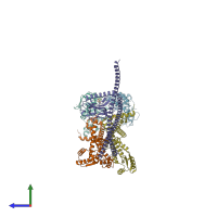PDB entry 8tzl coloured by chain, side view.