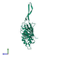 PDB entry 8u50 coloured by chain, side view.