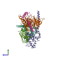 PDB entry 8uhb coloured by chain, side view.