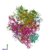 PDB entry 8ukt coloured by chain, side view.