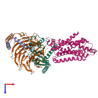 PDB entry 8unu coloured by chain, top view.