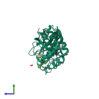 PDB entry 8ute coloured by chain, side view.