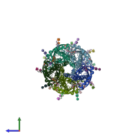 PDB entry 8v88 coloured by chain, side view.