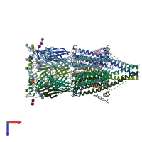 PDB entry 8v88 coloured by chain, top view.
