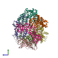 PDB entry 8vam coloured by chain, side view.