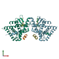 PDB entry 8vkz coloured by chain, front view.