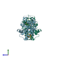 PDB entry 8vkz coloured by chain, side view.