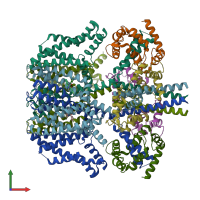 PDB entry 8x43 coloured by chain, front view.