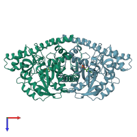 PDB entry 9aat coloured by chain, top view.