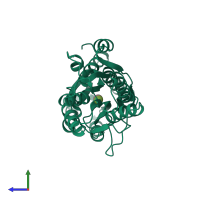 PDB entry 9abp coloured by chain, side view.