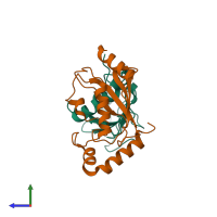 PDB entry 9biv coloured by chain, side view.