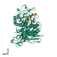 PDB entry 9cgt coloured by chain, side view.