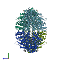 PDB entry 9gpb coloured by chain, side view.