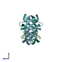 PDB entry 9hvp coloured by chain, side view.