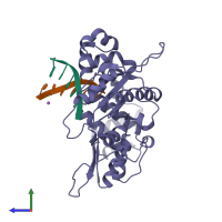 PDB entry 9ico coloured by chain, side view.