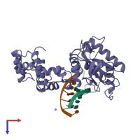 PDB entry 9ico coloured by chain, top view.