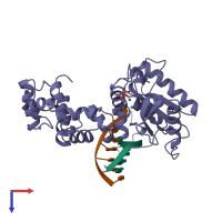 PDB entry 9icv coloured by chain, top view.